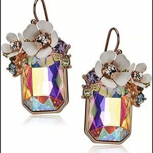 Betsey Johnson Flower Cluster Aurora Borealis Drop Earrings